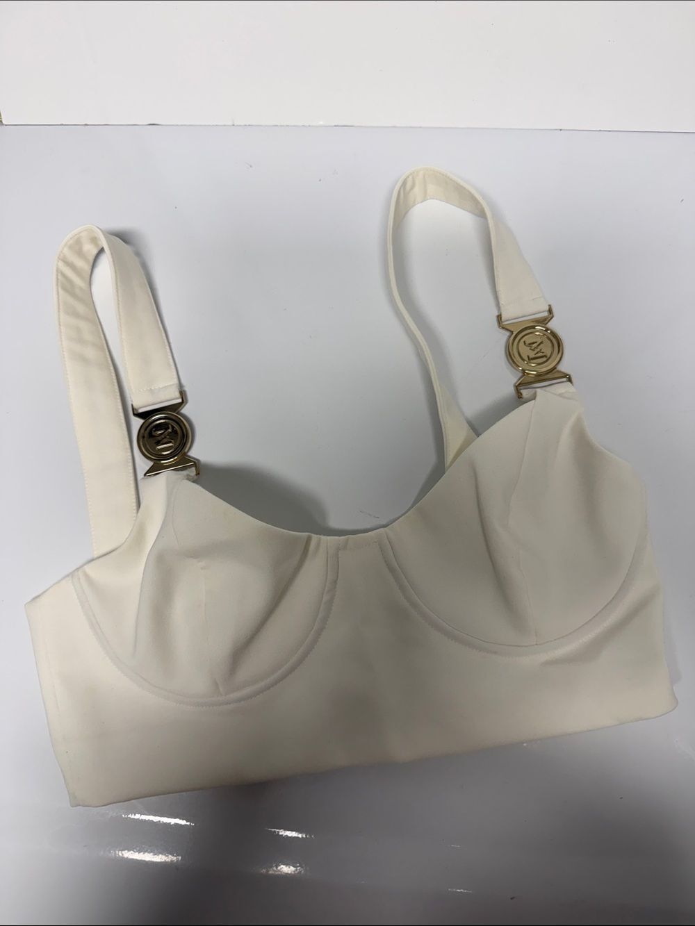 Cream Crop Top - MESHKI Size XS Bralette Top - Gold Accents - LIKE NEW